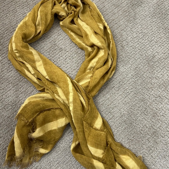 Melrose and market Ochre & Gold striped linen blend scarf EUC - Picture 1 of 5